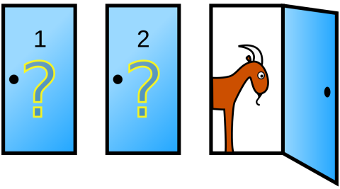 3 doors with a goat looking out one
